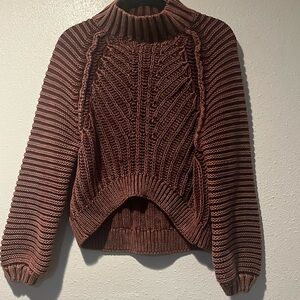 Free people burgundy worn look size small petite chunky ribbed sweater by level